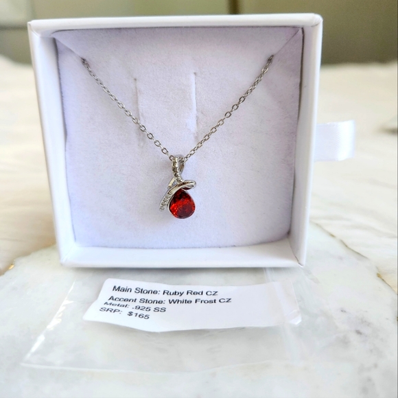 NWT Ryze Ruby Red & White Frost Cubic Zirconia .925 Sterling Silver Necklace - Picture 8 of 9